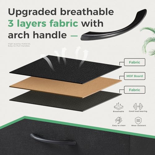 OLIXIS Dresser for Bedroom, 5 Storage Fabric Drawers, Metal Frame and Wooden Top, Tall Storage Drawer Dresser for Closet with Easy Pull Handles for Living Room, Entryway, Small Space Black OLIXIS