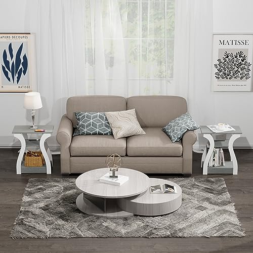 FROMJBEST End Tables Living Room, Grey End Table with Charging Station, Grey Side Table, Nightstand for Bedroom, 3 Tier End Table with Storage Shelf for Living Room FROMJBEST