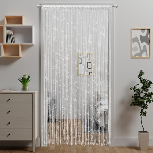 Atsweetlife 4 Pieces Door String Curtain Doorway Beads Curtains,Hanging Room Divider Beaded Decor Hippie Glitter Fringe Panel Closet Window Doors Sequin Sheer Boho Doors Tassel Atsweetlife