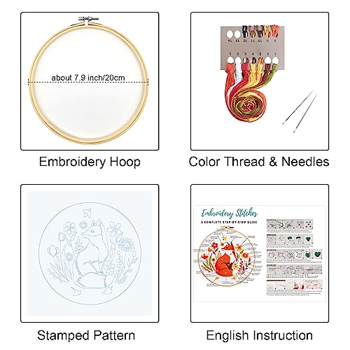 Louise Maelys Fall Fox Embroidery Kits for Beginners with Autumn Animal Pattern,Adults Starter Cross Stitch Kit DIY Needlepoint