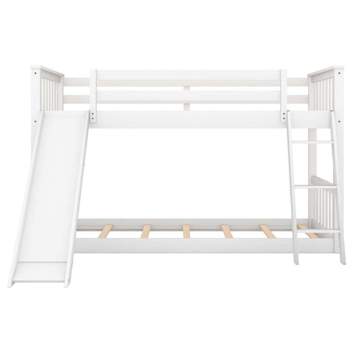 Bellemave Twin Over Twin Low Bunk Bed with Slide and Ladder, Low Bunk Bed for Kids, Girls, Boys, Floor bunk Bed, White Bellemave