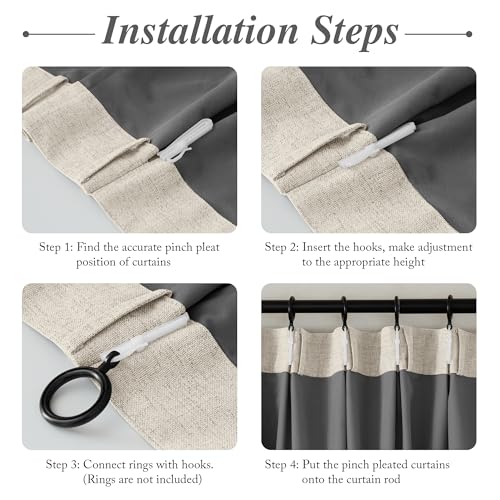StangH Full Blackout Linen Curtains 84 inches Long, Extra Wide Pinch Pleated Living Room Darkening Drape Neutral Boho Energy Saving Sliding Door for Home Office, W72 x L84, 1 Panel StangH
