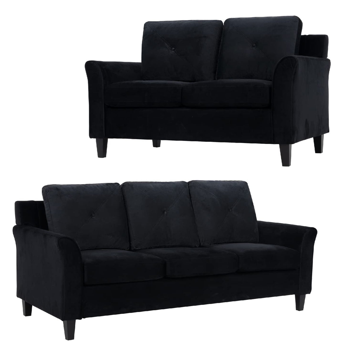 Raelynn Button Tufted Sofa &Loveseat Black Modern Sofa Set - Microfiber Living room sets for Small Spaces Sofa Cama para Sala Modernos Baratos, Durable Sturdy Living Room Furniture Tool-Free Assembly Naomi Home