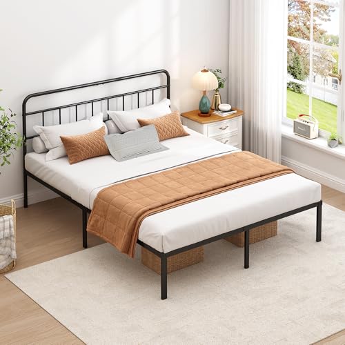 Ziguxiao Queen Bed Frame with Classic Headboard,Strong Metal Slats Support,Under Bed Storage Space,No Box Spring Needed,Easy to Assemble,Black Ziguxiao