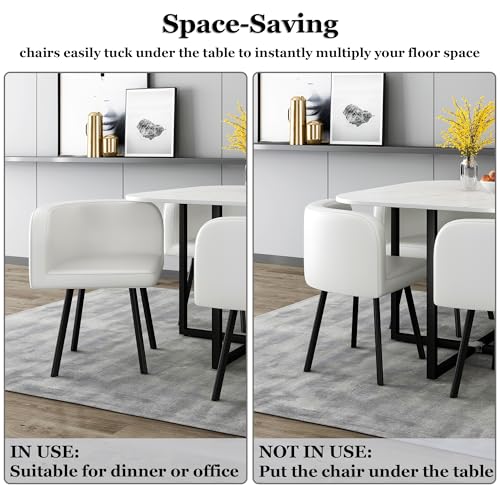 Square Dining Table Set for 4, 39" Small Conference Tables Set, Faux Marble Negotiation Table with Strong Metal Frame and 4 White PU Leather Upholstered Chairs, for Meeting Room, Office, Apartment AMHDDT