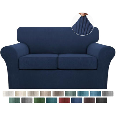Turquoize 3 Piece Sofa Covers for 2 Cushion Couch Sofa Slipcover Soft Couch Cover for Dogs-Washable Sofa Furniture Covers with 2 Individual Cushion Covers, Thick Jacquard Fabric (Loveseat, Navy)