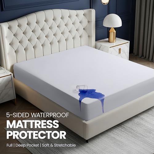 Utopia Bedding Waterproof 5-Sided Mattress Protector Full Size, Premium Breathable Mattress Cover, Fitted Style with Stretchable Pockets (White) Utopia Bedding