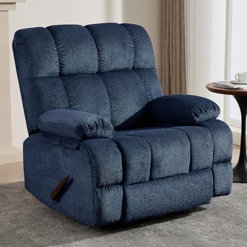 ParlorDream Oversized Rocker Recliner Chair, Overstuffed Extra Wide Manual Rocking Recliner, Adults Chair for Big Man, Nursery Reclining Sofa Chairs for Living Room, Blue