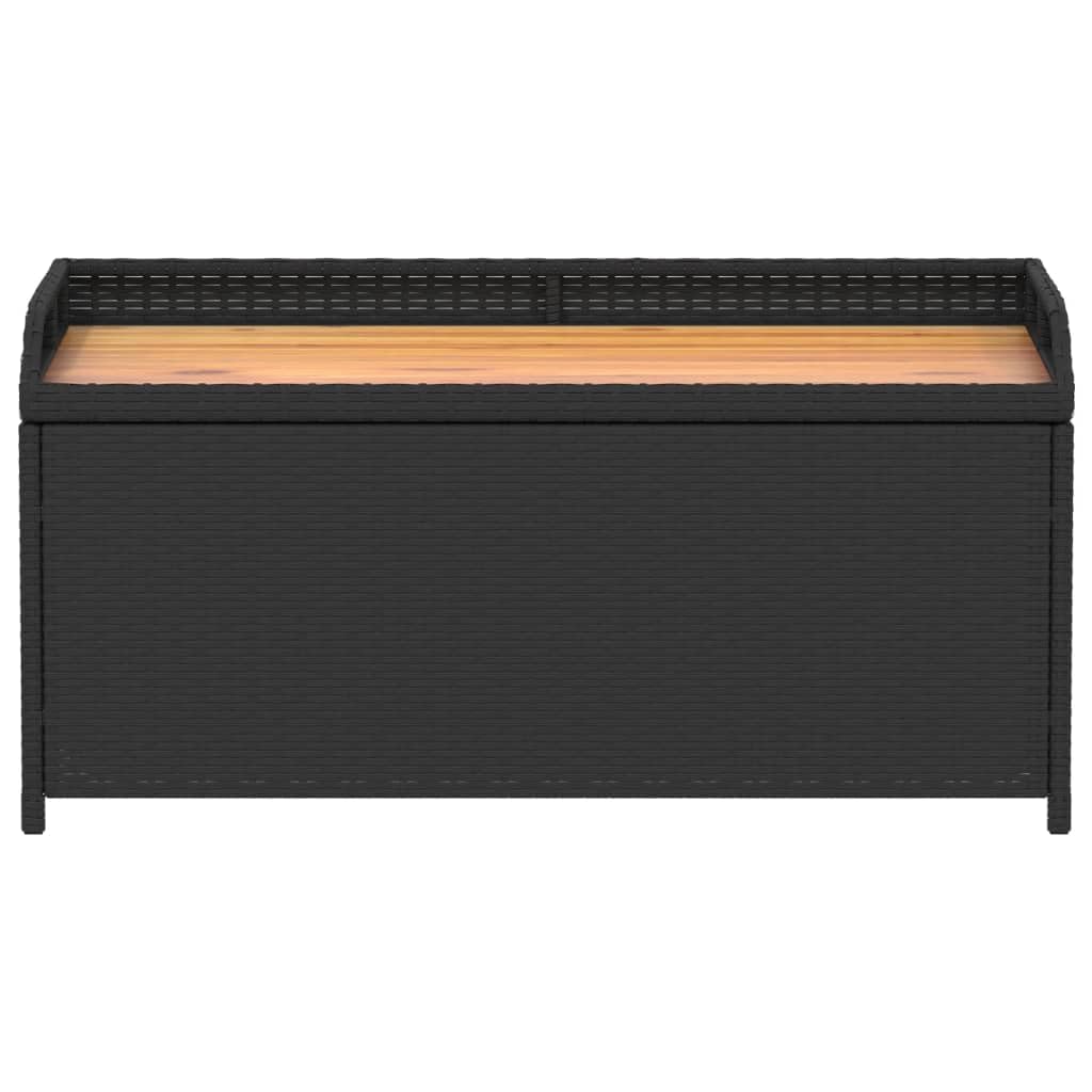 vidaXL Outdoor Storage Bench - Black Poly Rattan & Acacia Wood with Water- Storage Bag, 39.4"x19.7"x20.5" vidaXL