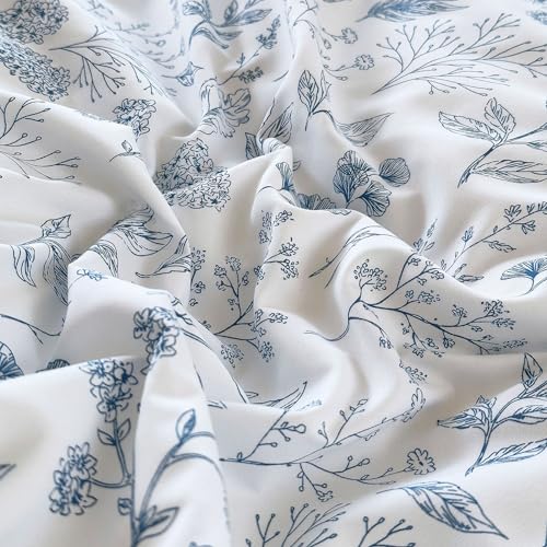 EAVD Blue Floral Comforter Set Twin/Twin XL White Soft Microfiber 3-Pieces Boho Botanical Flower Bedding Comforter Set for Girls with 2 Pillowcases Cute Fresh Botanical Bedding Set for All-Season EAVD