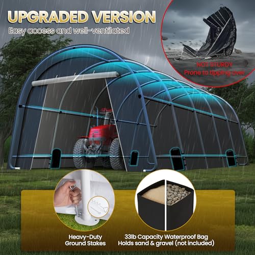 Wisteria Lane Heavy Duty Carport with 4 Cloth Bags, All-Weather Portable Garage with 2 Roll-up Doors, Car Canopy Storage Shelter Shed for Boat, Truck, or Garden Tools, 12' x 25' Wisteria Lane