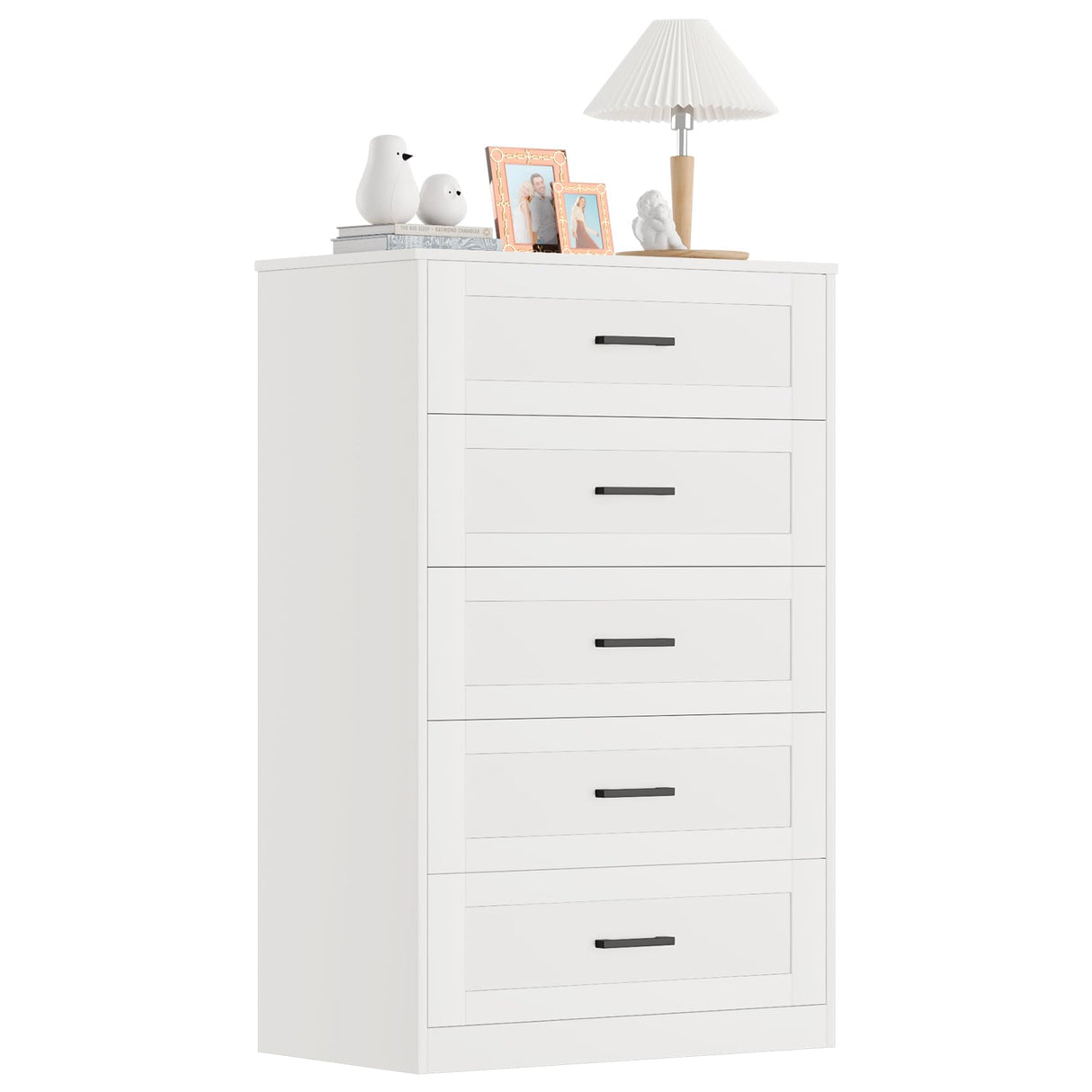 Frmobepts 5 Drawer Dresser for Bedroom, White Dresser with Deep Drawers, Modern Tall Dresser Farmhouse Wooden Dresser Chest of Drawers for Living Room, Hallway, Entryway Frmobepts