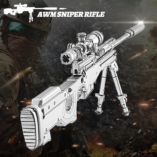 Piececool 3D Puzzles for Adults, AWM Sniper Rifle Gun Model to Build Kits DIY Assembly Super Magnum Metal Model Kits Birthday Gifts Hobbies for Adult, Beginners Level