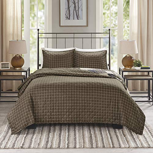 Madison Park Reversible Quilt Cabin Lifestyle Plaid Design - All Season, Breathable Coverlet Bedspread Bedding Set, Matching Shams, Timber Black/Brown Full/Queen(90"x90") 3 Piece Madison Park