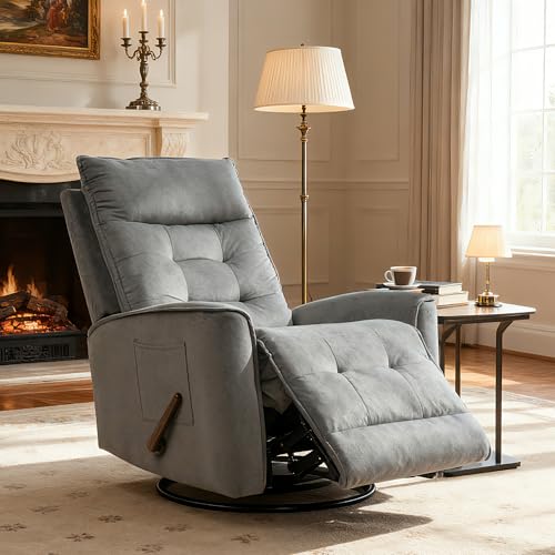GNMLP2020 Swivel Rocker Recliner Chair, Rocking Chair, Small Swivel Recliner for Small Spaces, Living Room, RV(Dark Grey)