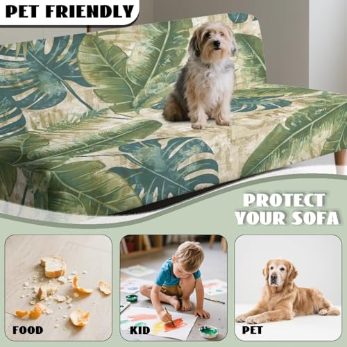 Xsehusvy Tropical Leaf Armless Futon Slipcover with Elastic Bands, Anti-Slip Sofa Bed Couch Covers Water Resistant Furniture Protector Home Living Room Decor Xsehusvy