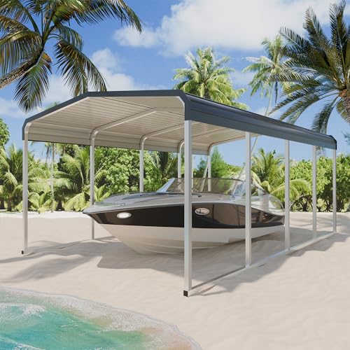 12x20 FT Heavy Duty Metal Carport Kits with Galvanized Steel Roof and Frame, Outdoor Carport Canopy Enhanced Base, Extra Large Car Garage Shelter for Car, SUV, Truck and Boats, Gray Redpick