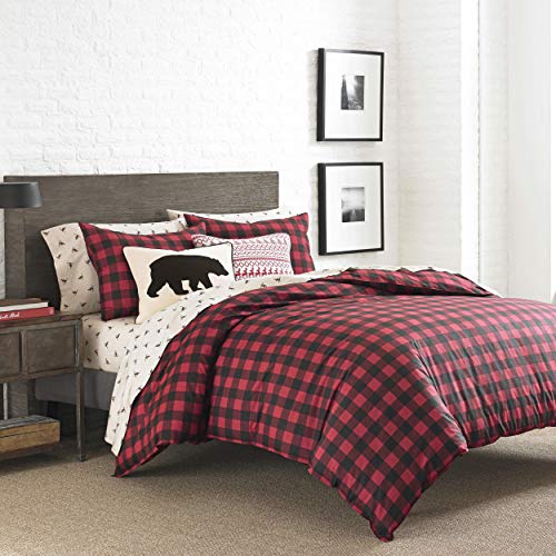 Eddie Bauer - Twin Duvet Cover Set, Cotton Reversible Bedding, Buffalo Plaid Bedding Set (Red/Black, Twin) Eddie Bauer