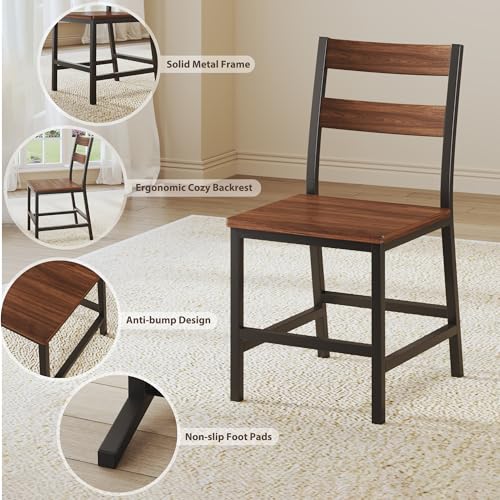 Dining Table Set for 4, Extendable Kitchen Table Set with 4 Chairs, Curved Backrest, Dining Room Table with Solid Metal Frame & MDF Board, for Kitchen Room and Small Spaces, Easy Assembly, Walnut ALEXNUTRE