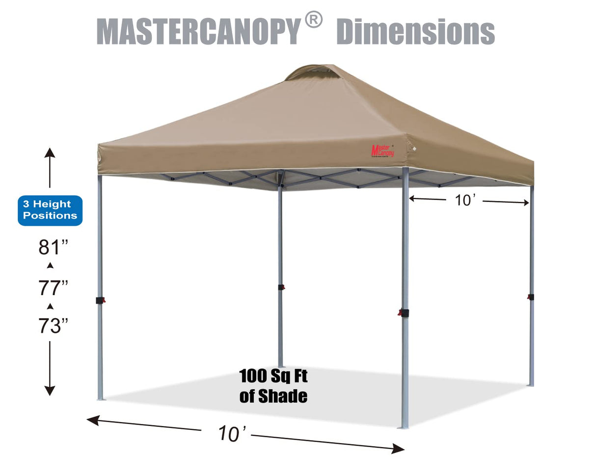 MASTERCANOPY Durable Pop-up Canopy Tent with Roller Bag (10x10, Khaki) MASTERCANOPY