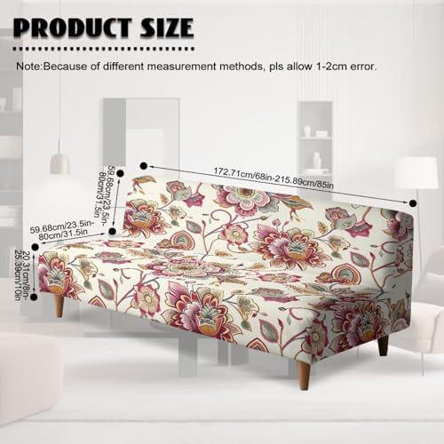 Xorudoydet Bohemian Floral Print Stretch Sofa Slipcover Armless Futon Cover Fitted Furniture Protector Polyester Spandex Washable Armless Sofa Cover Folding Couch Covers Xorudoydet