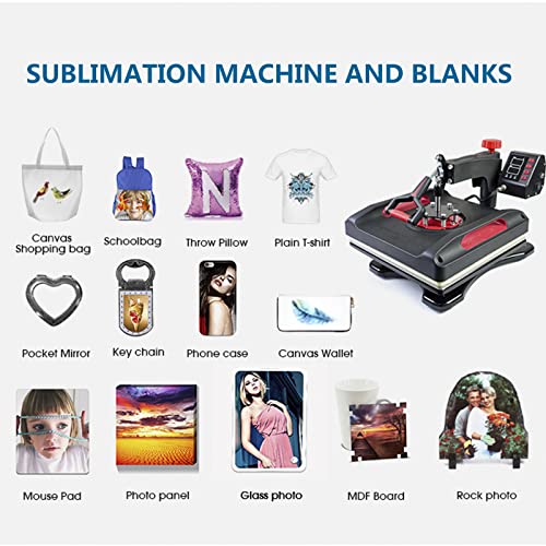 Heat Press, 8 in 1 Heat Press Machine 38x38cm/15x15 inch, 360° Swing Away Digital T Shirt Pressing Machine, Multifunction Heat Transfer Sublimation Combo for T Shirts Mugs Hat Plate Cap WoodArtSupply