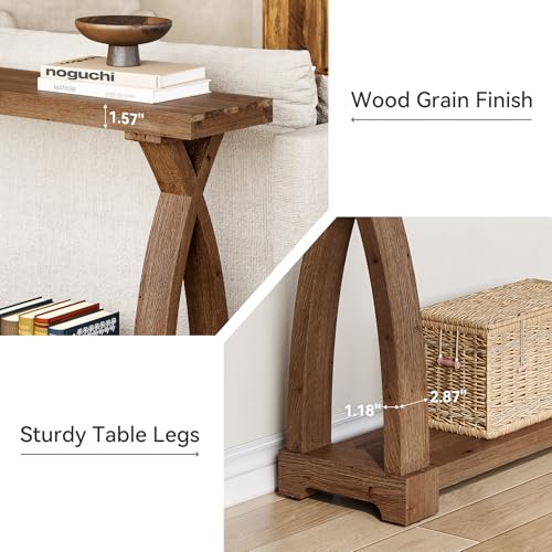 TRIBEWOOD Solid Wood Console Table for Entryway, 63-Inch Narrow Farmhouse Couch Table Behind Sofa with 2-Tier Storage for Entrance, Foyer, Living Room, Long, Dark Brown TRIBEWOOD