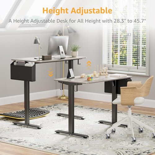 KLUVIS Grey Electric Compact Standing Desk - 40 Inch Small Office Computer Sit to Stand Desk for Work Study Writing, Mini Sit to Stand Desks Workstation Table for Adult Boys Girls Home Office Bedroom KLUVIS