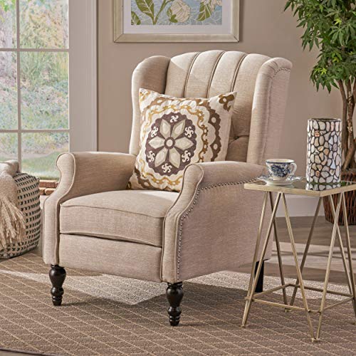 CHRISTOPHER KNIGHT HOME GDF Studio Elizabeth Tufted Fabric Recliner, Vintage Reclining Reading Armchair, Light Beige GDFStudio