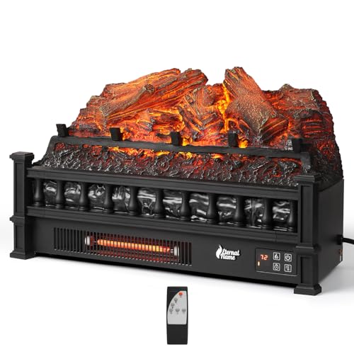 TURBRO Eternal Flame Infrared Electric Fireplace Logs, 23" Infrared Quartz, Remote Control Fireplace Insert Log Heater, Realistic Lemonwood Ember Bed, Thermostat, Timer, 1500W Black TURBRO