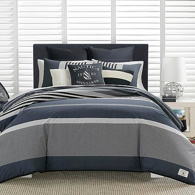Nautica - Twin Duvet Cover Set, Cotton Reversible Bedding with Matching Sham, Casual Home Decor (Rendon Charcoal, Twin)