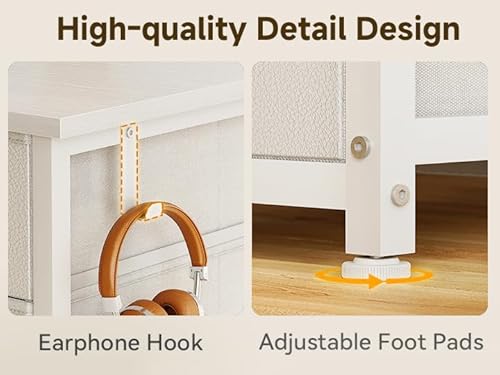 ODK 48 Inch White Computer Desk with 8 Fabric Drawers, Modern Office Desk with Large Storage for Home Office, Study, Gaming, White ODK