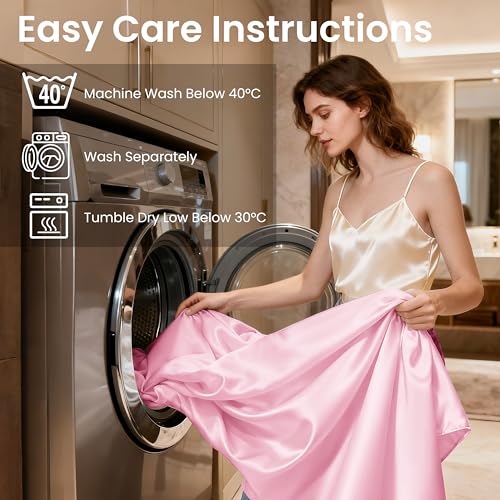 Love's cabin Twin XL Satin Sheet Sets - 3 Piece Pink Silky Bed Sheets with Deep Pockets, Luxury Silk Feel Satin Sheet Set Twin XL (1 Flat Sheet,1 Fitted Sheet,1 Pillow case) Love's cabin