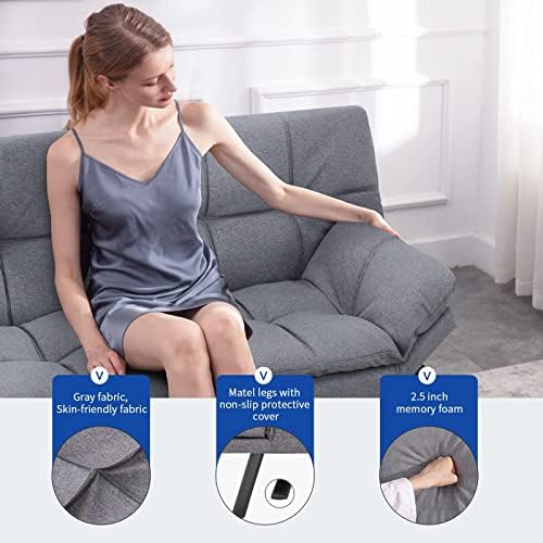 Opoiar Fabric Futon Sofa Bed, Memory Foam Couch Convertible Loveseat, Sleeper Sofa Modern Futon Sets for Small Apartments, Compact Living Space, Office (Grey) Erdoru