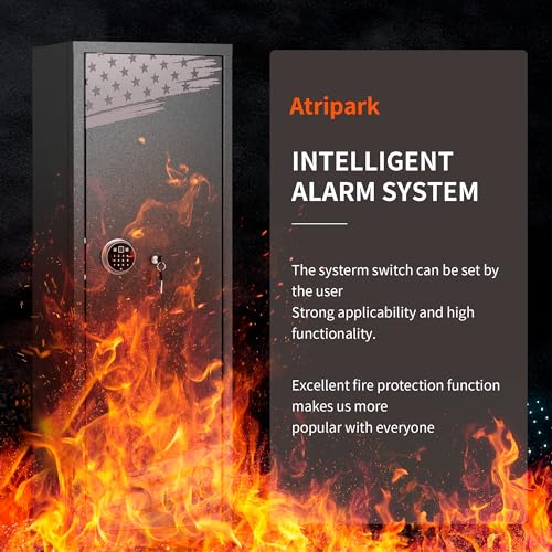 INTERGREAT【2024 NEW 10-12 Rifle Gun Safe for Home Rifle and Pistols, Gun Cabinets for Rifles and Shotguns with Flag Design, Long Gun Cabinet with Multifunction Lock, 3 Adjustable Shelves,Pockets INTERGREAT
