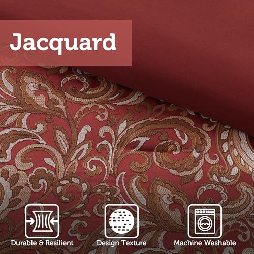 Madison Park Essentials Brystol 24 Piece Room in a Bag Faux Silk Comforter Jacquard Paisley Design Matching Curtains Down Alternative Hypoallergenic All Season Bedding-Set, King (104 in x 92 in), Red Madison Park