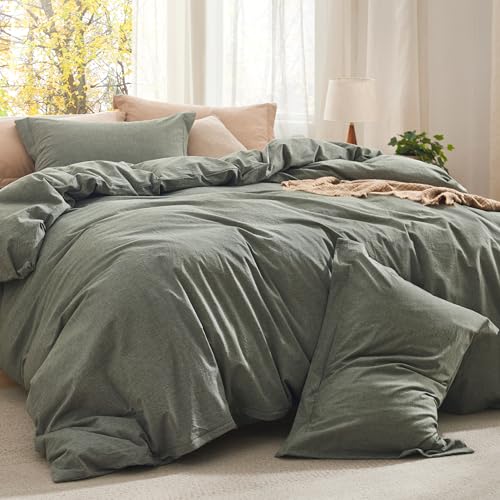 Bedsure Comforter Set Queen Size Grayish Olive Green - Cotton Fabric with Microfiber Inner Fill, Queen Comforter Set for All Seasons, 3 Pieces, 1 Comforter (90"x90") and 2 Pillow Cases (20"x26") Bedsure