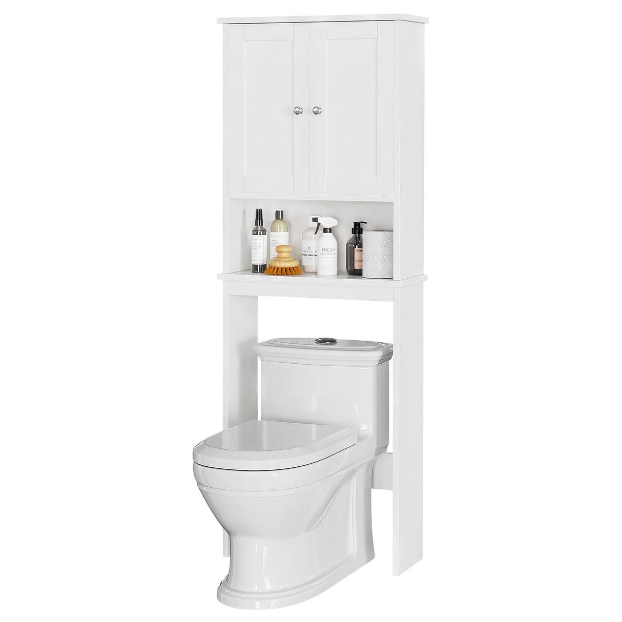 Meilocar Over The Toilet Storage Cabinet, Bathroom Storage Organizer Over Toilet, Space Saver W/Adjustable Shelf & Open Storage Shelf, White Meilocar