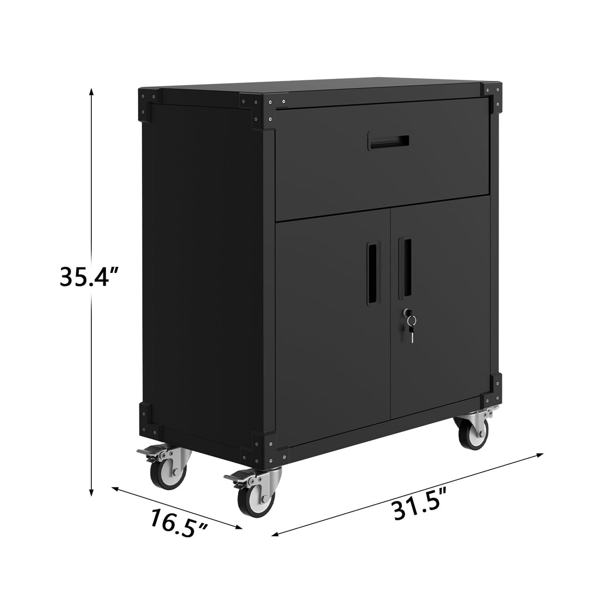 GarveeHome Rolling Tool Cabinet with Drawer | Heavy Duty Metal Garage Storage with Adjustable Shelf & Locks | Rust Resistant Wheels for Warehouse Workshop, Black GarveeHome