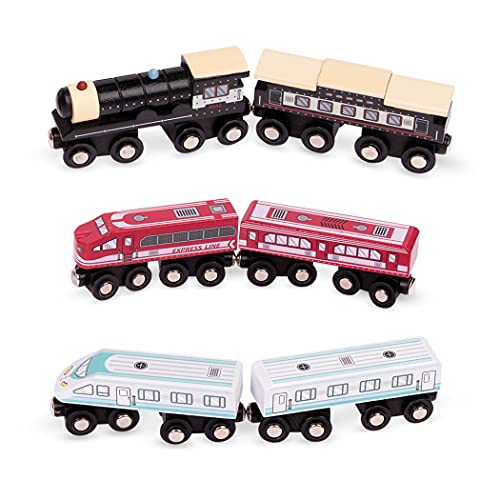Battat – Classic Trains – 6Pc Wooden Railroad Set – Magnetic Toy Trains – Train Engines & Cars – 3 Years + – Wooden Passenger Trains Battat