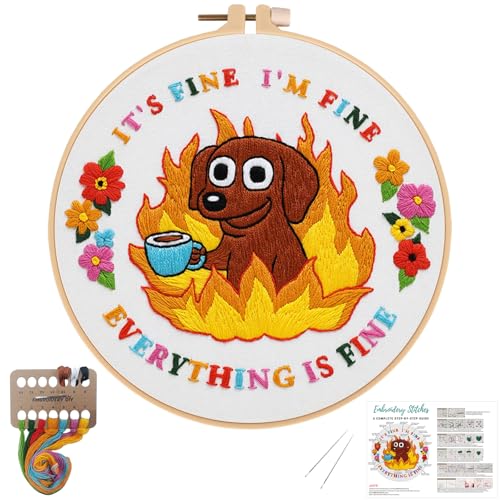 Nuberlic Cute Dog Embroidery Kits for Beginner Adults Cross Stitch Kit with Funny Animal Pattern Include Cloth Hoops Threads Needles