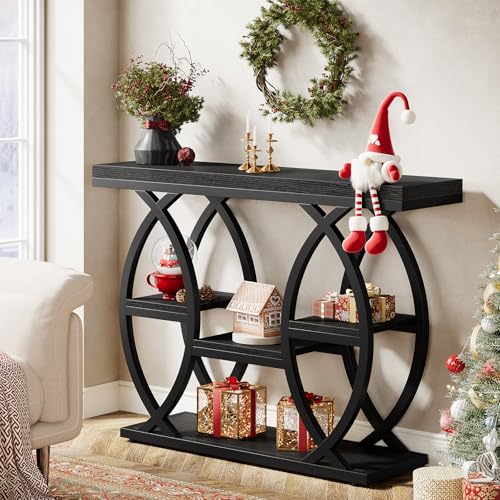 Tribesigns 39.4" Console Table, Industrial 4-Tier Sofa Table Entryway Table with Storage Shelves, Narrow Wood Accent Tables with Metal Frame for Small Spaces, Hallway, Foyer, Black Tribesigns