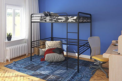 DHP Full Metal Loft Bed with Ladder, Space-Saving Design, Black, Full