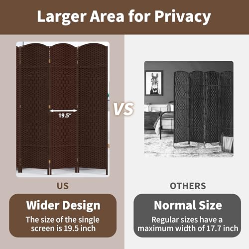 Duraspace 6 Panels Room Divider 6 FT Tall Weave Fiber Freestanding Double Hinged Extra Wide Folding Screen for Patio Privacy (Brown) DURASPACE