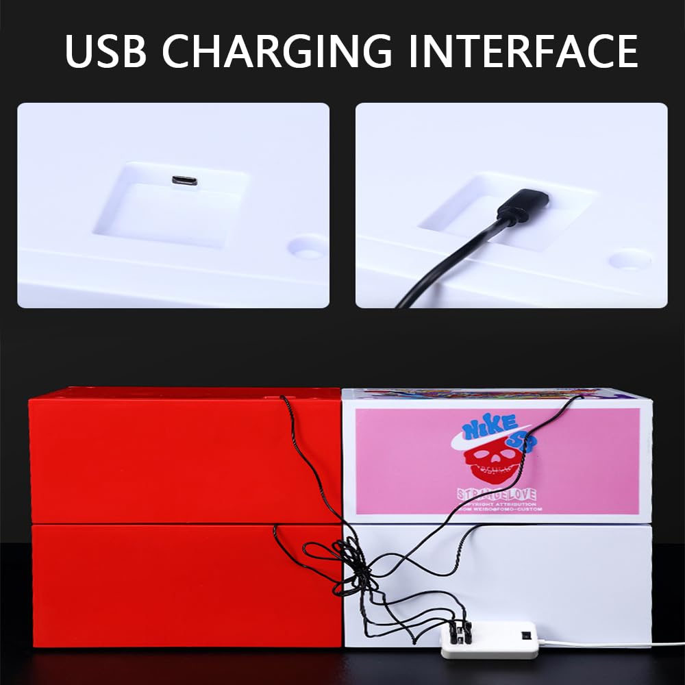 JNTKE 2 Packs LED Sneakers Boxes, Stackable Clear Shoe Display Cases, Plastic Shoe Storage Organizer for Closet, Magnetic Open Collection Storage Containers with Lids, White JNTKE