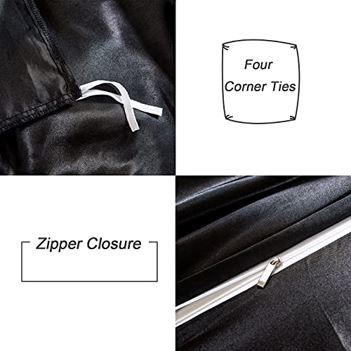 HOdo Home Satin Duvet Cover Twin Size, 3 Piece Silk Like Comforter Cover, Ultra Soft and Breathable Bedding Set with Zipper Closure & Corner Ties (Black) HOdo Home