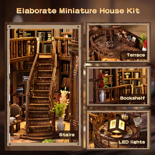 3DVASE Book Nooks for Adults, DIY Miniature Dollhouse Book Nook Kit, Model Kits Craft Kits for Adults, 3D Wooden Puzzle Book Nook Craft Bookshelf Decor, Adult Craft Kits Gift with Led Light