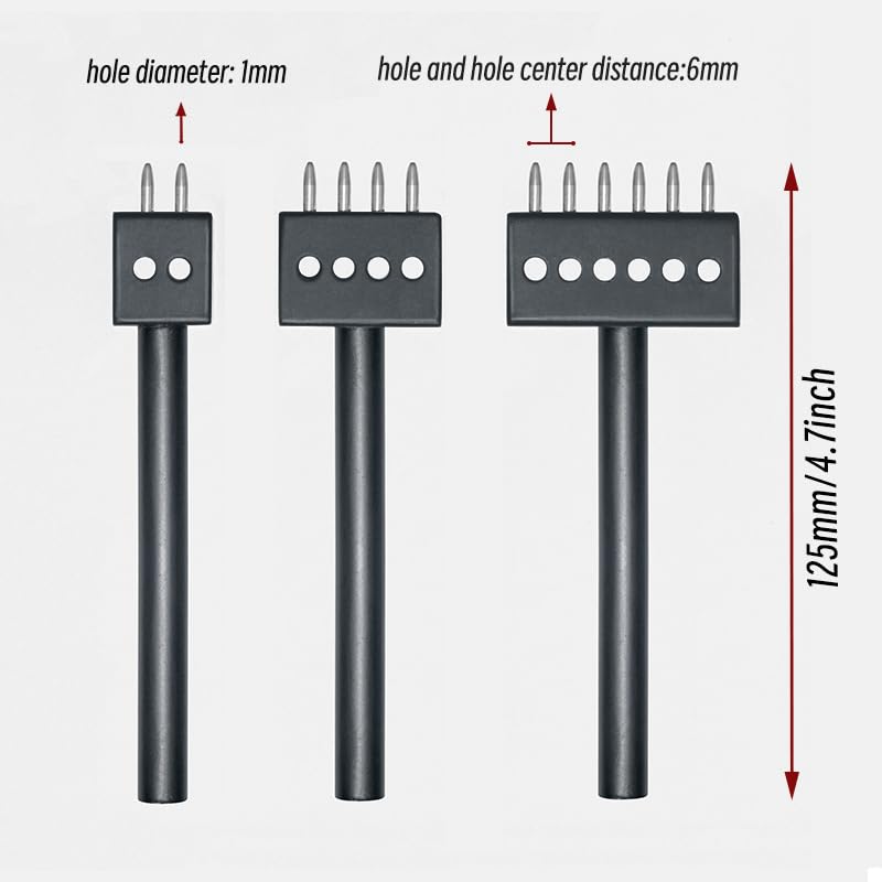 Leather Round Hole Punching Tool 3pcs Prong Punch Tool Set with 2/4/6 Prong Options for Precise Round Hole Punching DIY Leather Craft(6mm) RONGXINGSHENG