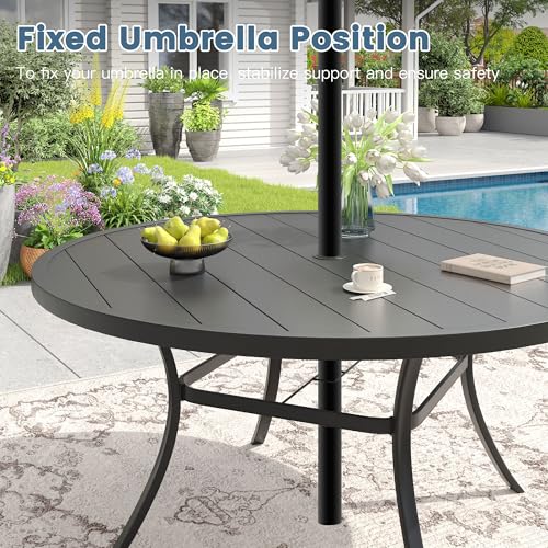 DIFY 11 Pieces Outdoor Patio Dining Set for 10, 60" Black Round Metal Dining Table and 10 Blue Stackable Sling Dining Chairs, Outdoor Table and Chairs for Lawn Garden Backyard Deck DIFY