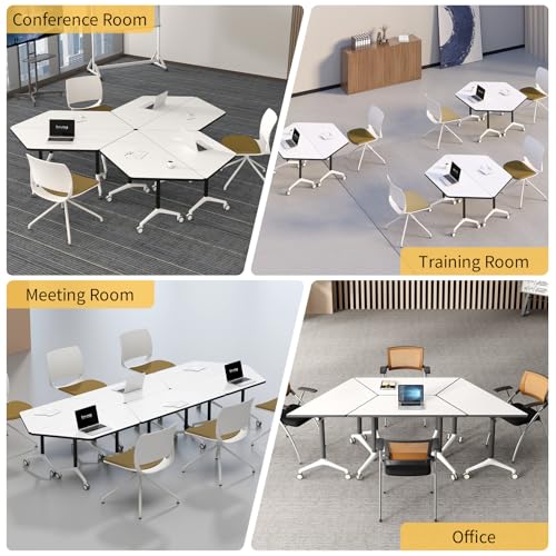 Folding Conference Table,47.2In Modular Conference Room Tables with Wheels,White Meeting Table Flip Top Mobile Training Table,Modern Seminar Boardroom Tables for Office School-T Shaped (6, White) rzoizwko
